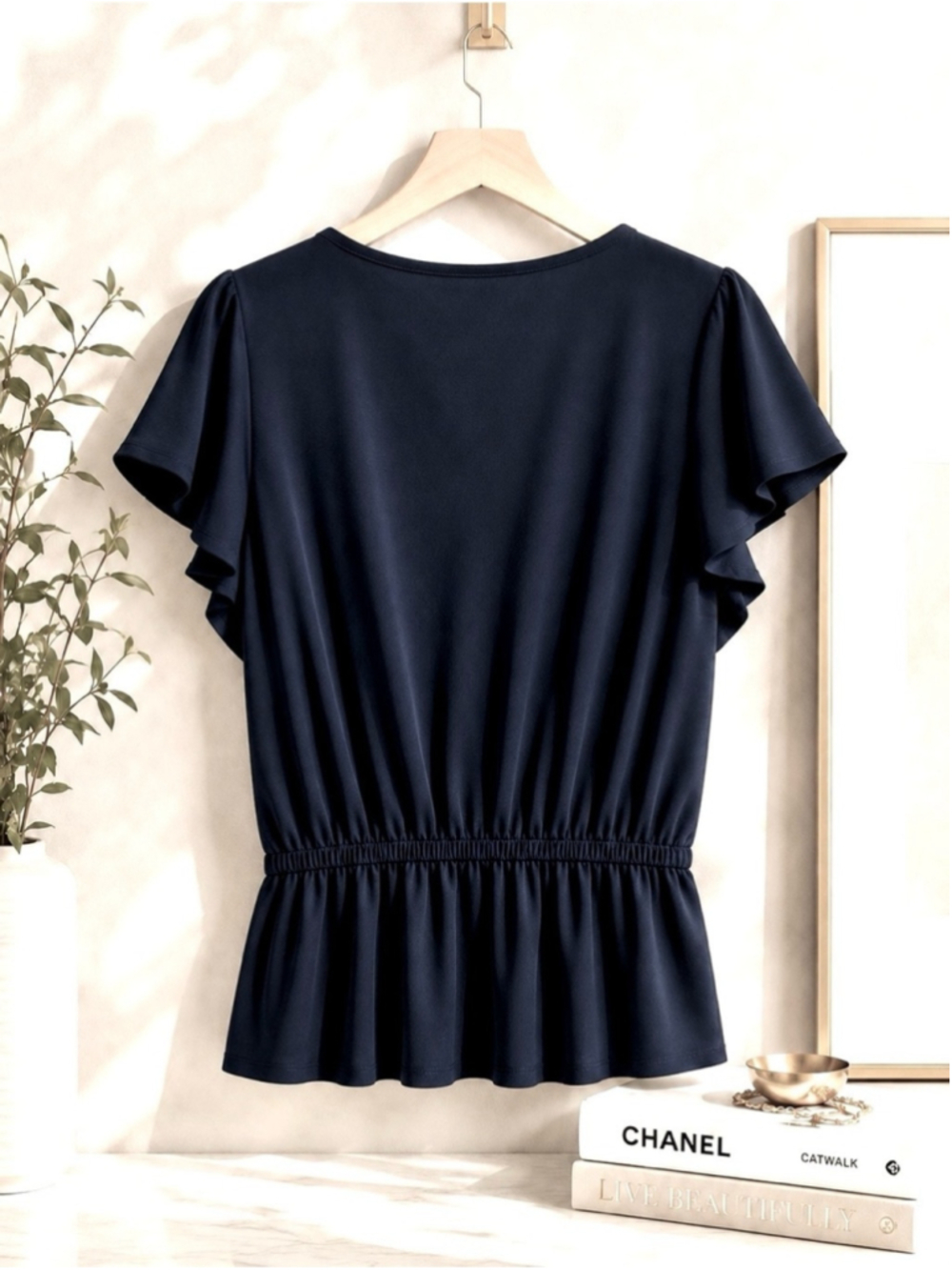 Michael Kors Navy Blue Wrap Peplum Top Medium - Picture 2 of 9